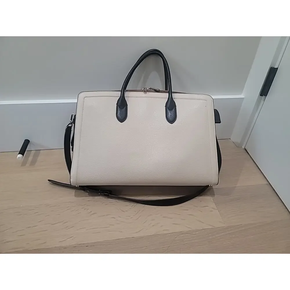 Kate Spade Knott Large Cream Tan Leather Laptop Work Commuter Bag Travel School - Picture 6 of 14